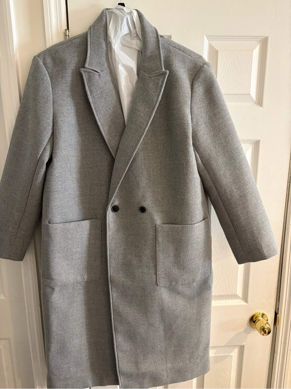 LOFT Light Gray Double-Breasted Wool-Blend Pea Coat